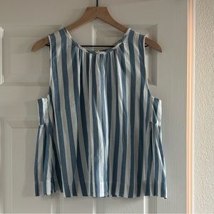 Madewell blue and white button back top